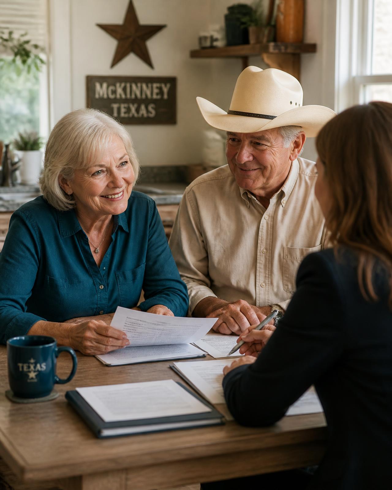 Retired couple walking outdoors in Central Texas on a bright morning